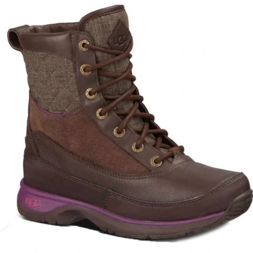 UGG Carora Brown Leather Quilted
Insulated Hiking Lace up Boot-EUC- Sz 5.5